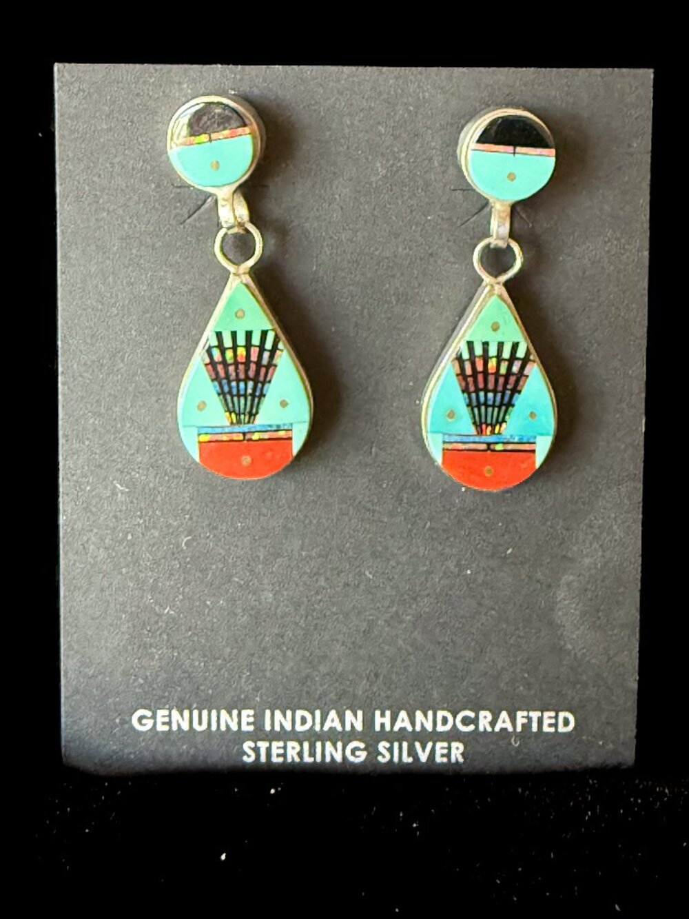 Authentic Navajo Micro‑Inlay Earrings – Tsosie & Mary Taylor – Sterling Silver